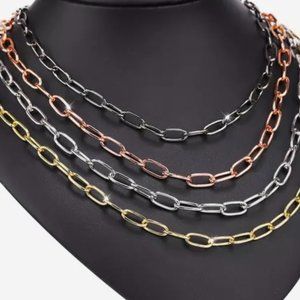 Gold, Rose Gold, Silver Paperclip Chain Necklaces, 55cm